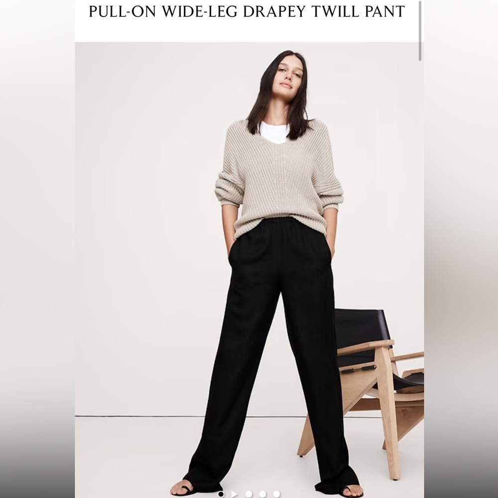 BANANA REPUBLIC PULL-ON WIDE-LEG DRAPEY TWILL PANT medium m black